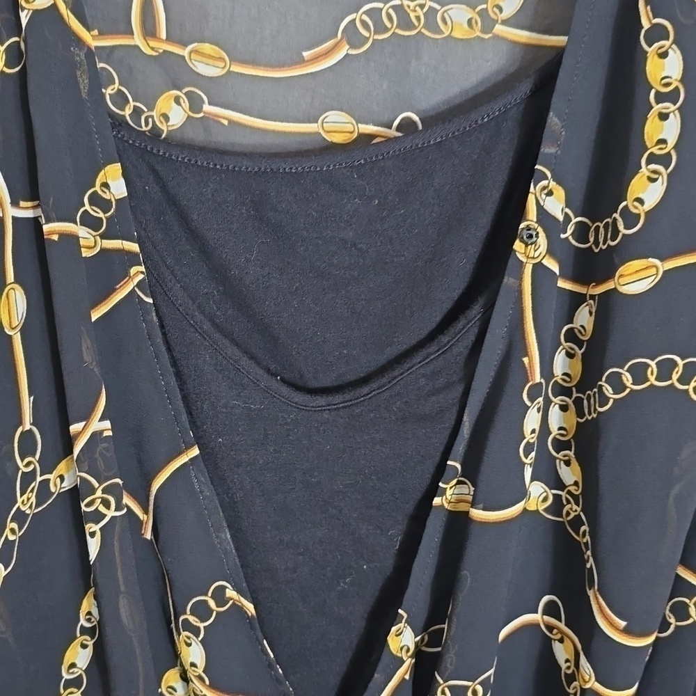 Leyden Womens Large Black Chain Print Long Sleeve Snap Bodysuit - Picture 7 of 10